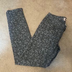 Grey Heart Patterned Skinny Jeans. Size 5